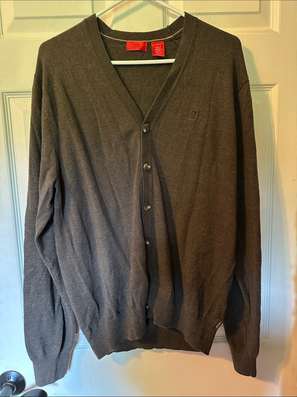 IZOD Men's Dark Brown V-Neck Button Cardigan